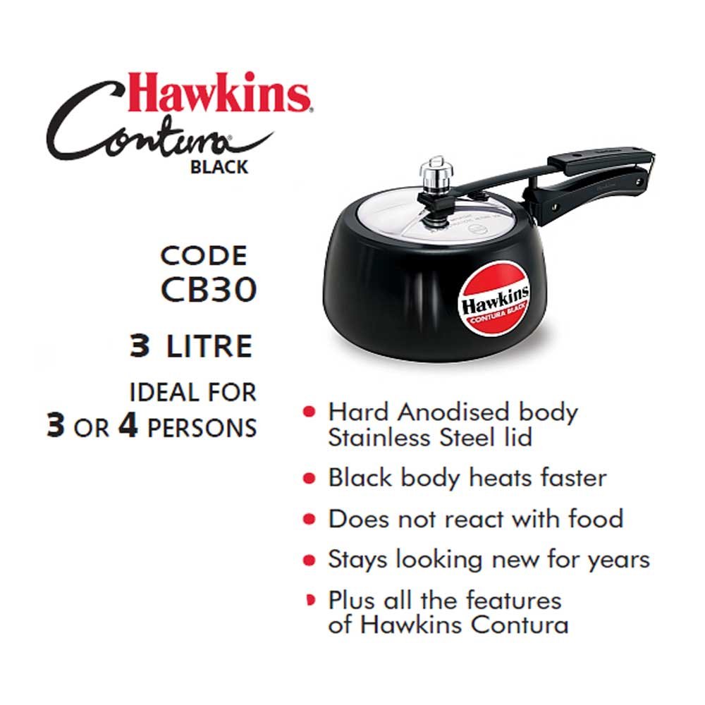 Hawkins CB30 Hard Anodised Pressure Cooker 3-Liter Contura Black