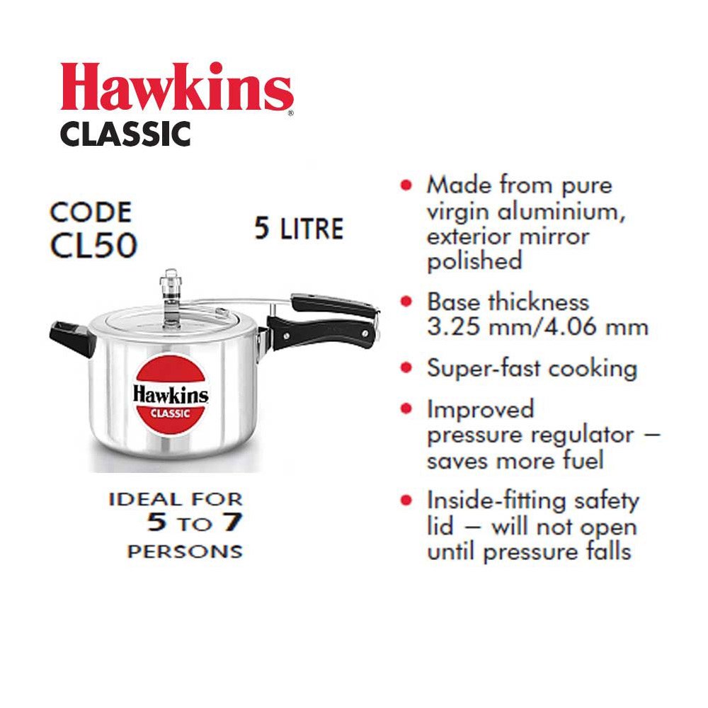 Hawkins HC50 Contura 5-Liter Pressure Cooker, Small, Aluminum
